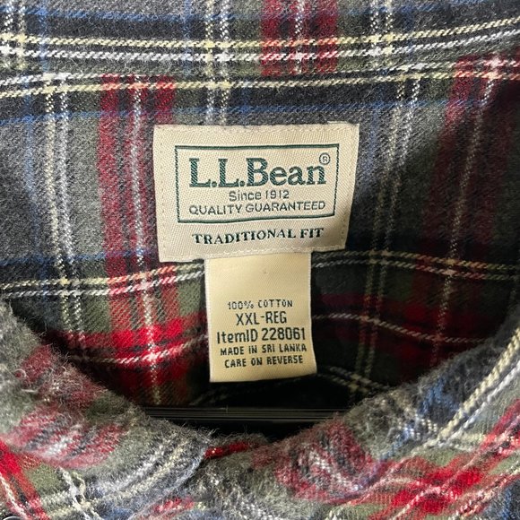 L L Bean Flannel Button Down Shirt Large Red Plaid Sleeve Traditional Fit Red - Picture 4 of 7
